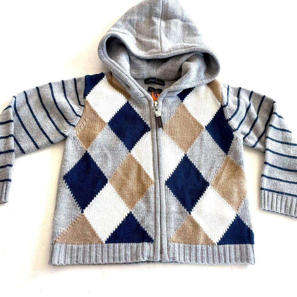 Mayoral boys argyle knit zip hoodie cardigan 12 months